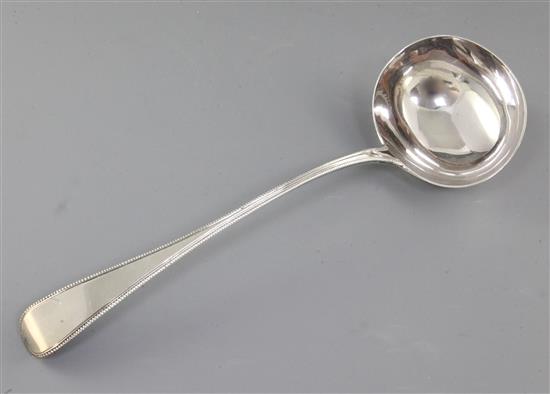 A George III silver Old English bead pattern soup ladle, Length; 12 ½”/132mm Bowl width 4”/102mm.Weight; 7ozs/200 grms.